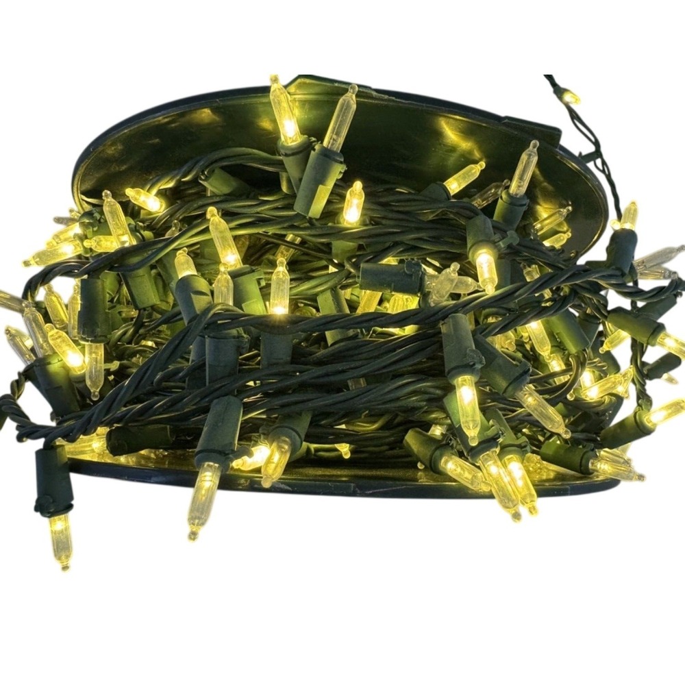 Warm White Mini Christmas Lights on Green Wire with Storage Reel String Lights